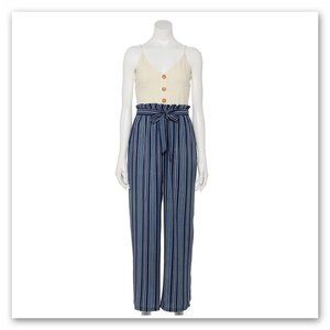 NWT Lily Rose Button Front Paper Bag elastic waist jumpsuit V-neck 1 piece Large